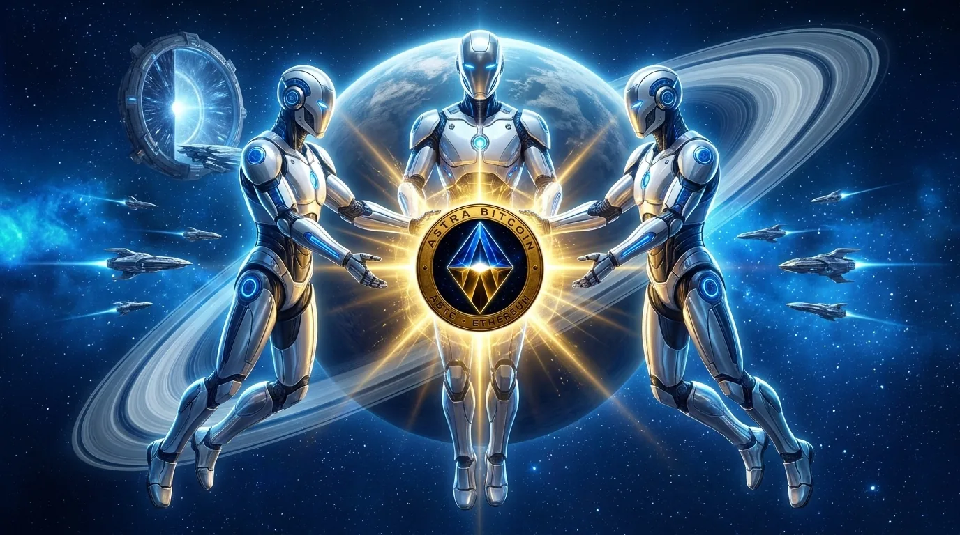 The AstraBitcoin artifact held by its guardians in deep space
